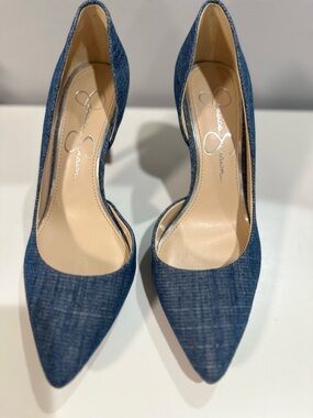 Jessica Simpson Denim Pointed-Toe D'Orsay Pumps - Blue